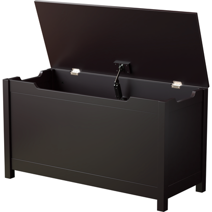 Kids Wooden Toy Box Storage with Safety Hinged Lid for Ages 3+ (Dark Brown)