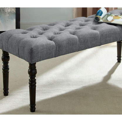 Leviton Fabric Tufted Turned Leg Dining Bench, Gray