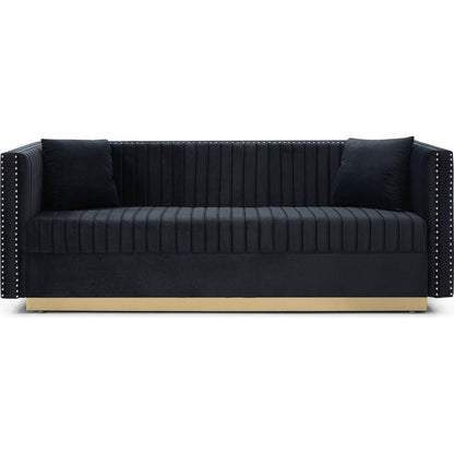 Contemporary Vertical Channel Tufted Velvet Sofa Modern Upholstered Couch for Living Room Apartment with 2 pillows,Black