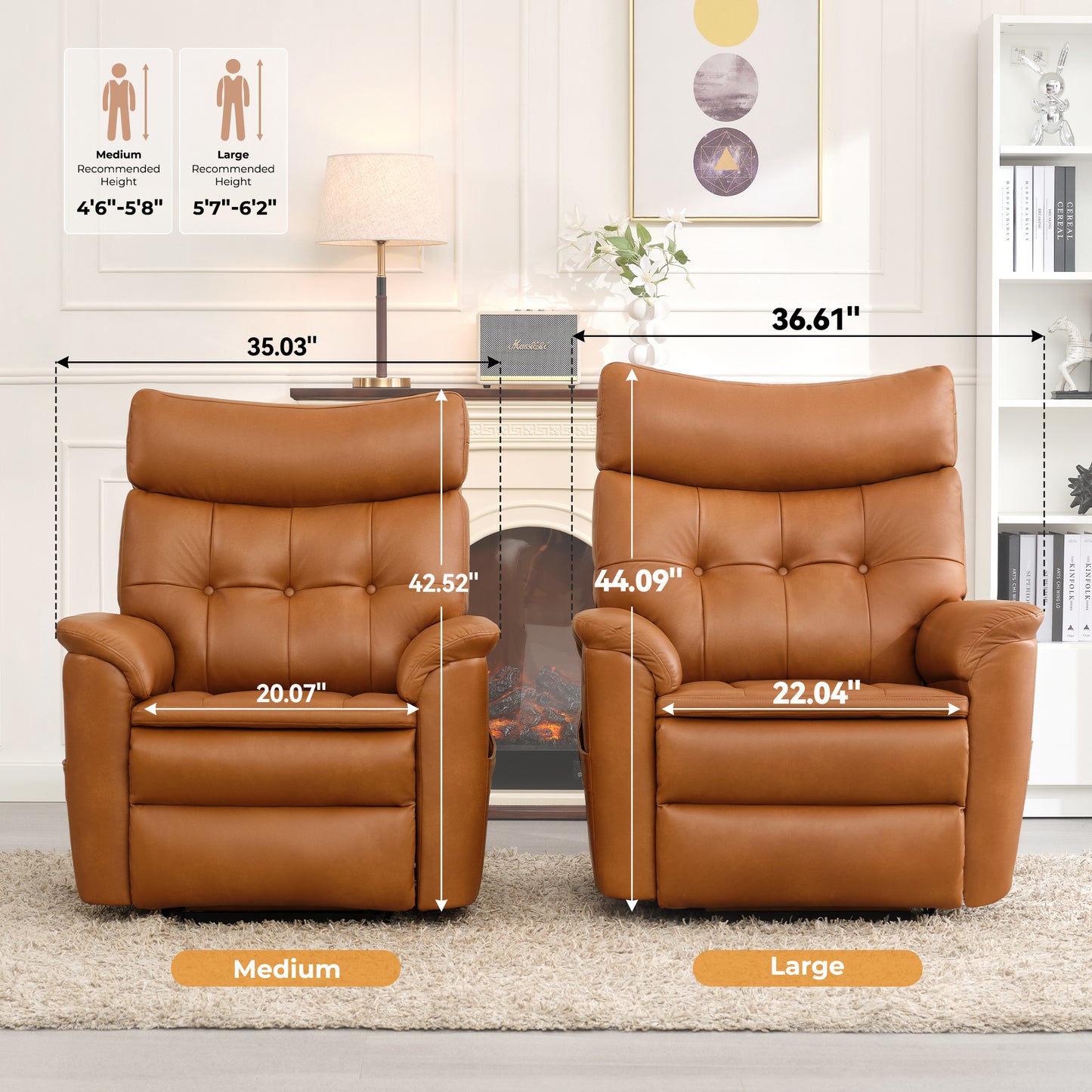 Dual Motor Power Lift Recliner Chair for Elderly, One Touch Reset, Lay Flat Leather Lift Chair with Massage and Heat, USB & Type C Ports, Electric Recliner Chairs for Seniors, Caramel Medium