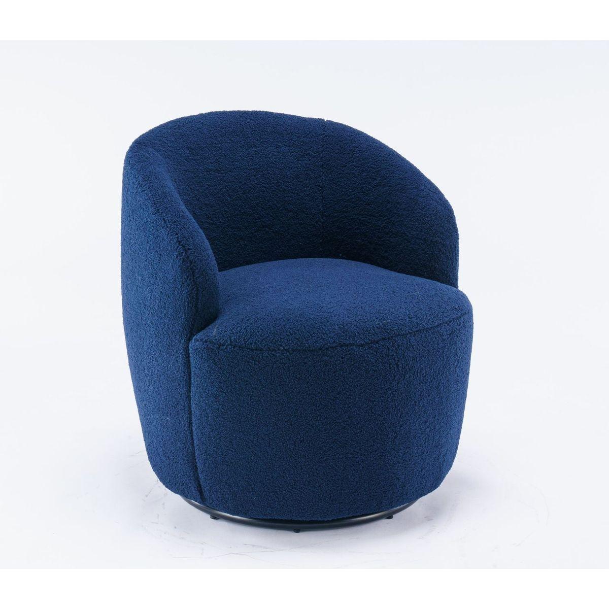 Teddy Fabric Swivel Accent Armchair Barrel Chair With Black Powder Coating Metal Ring,Dark Blue