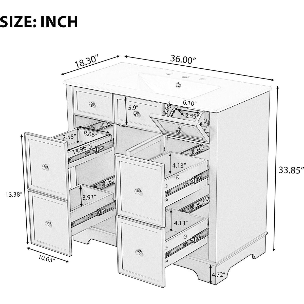 36" Bathroom Vanity with Sink, One Cabinet with Three drawers and One Flip Drawer, Solid Wood and MDF Board, Green