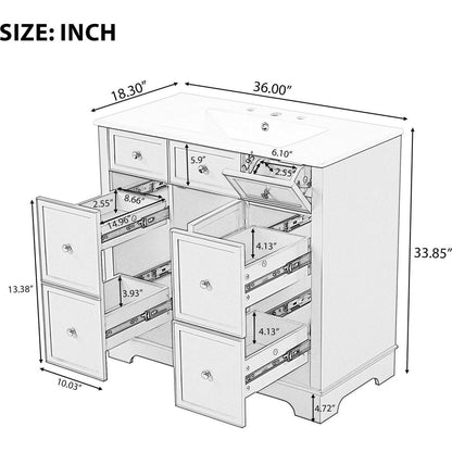 36" Bathroom Vanity with Sink, One Cabinet with Three drawers and One Flip Drawer, Solid Wood and MDF Board, Green