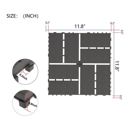 Plastic Interlocking Deck Tiles,44 Pack Patio Deck Tiles,12"x12" Square Waterproof Outdoor All Weather Use, Patio Decking Tiles for Poolside Balcony Backyard, Grey