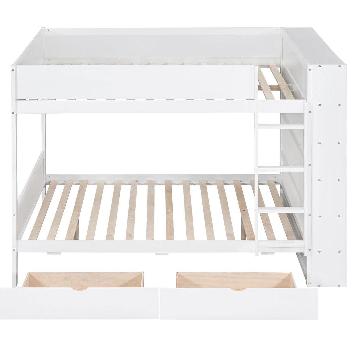 Full over Full Bunk Bed With 2 Drawers and Multi-layer Cabinet, White