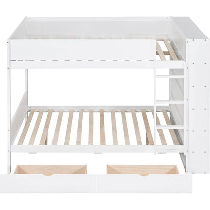 Full over Full Bunk Bed With 2 Drawers and Multi-layer Cabinet, White