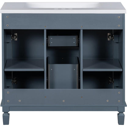 36" Bathroom Vanity with Top Sink, Royal Blue Mirror Cabinet, Modern Bathroom Storage Cabinet with 2 Soft Closing Doors and 2 Drawers, Single Sink Bathroom Vanity