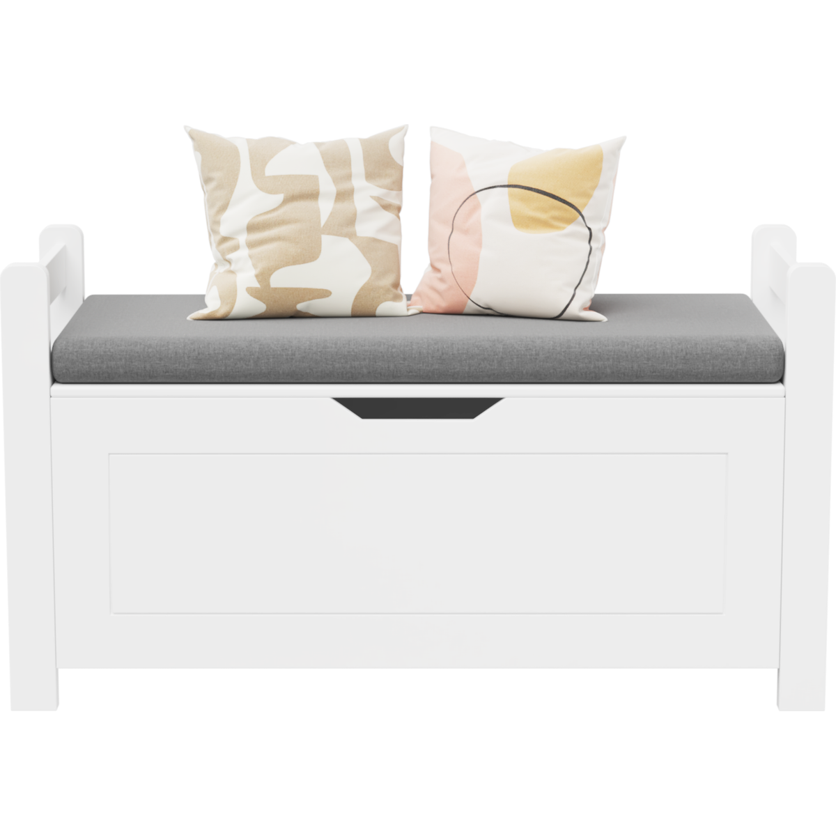 Kids Toy Box Chest, White Rubber Wood Toy Box for Boys Girls, Large Storage Cabinet with Cushion Seat Bench/Flip-Top Lid/Safety Hinge, Toy Storage Organizer Trunk for Nursery, Playroom