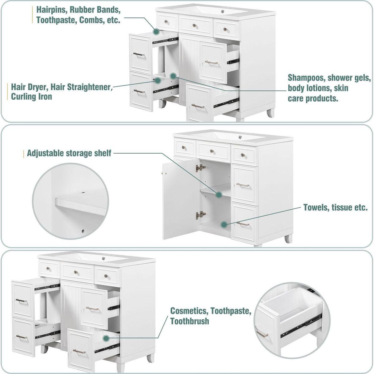 36" Bathroom Vanity Cabinet with Sink Top Combo Set,White,Single Sink,Shaker Cabinet with Soft Closing Door and Drawer