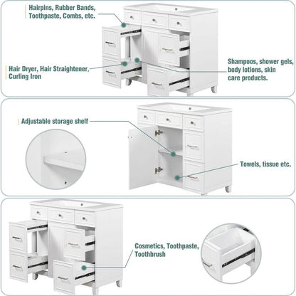 36" Bathroom Vanity Cabinet with Sink Top Combo Set,White,Single Sink,Shaker Cabinet with Soft Closing Door and Drawer