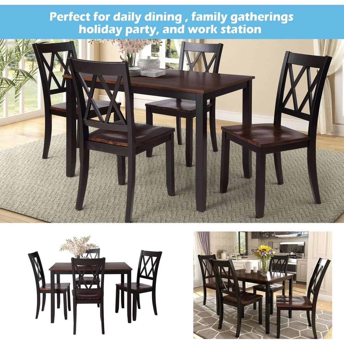 5-Piece Dining Table Set Home Kitchen Table and Chairs Wood Dining Set, Black+Cherry