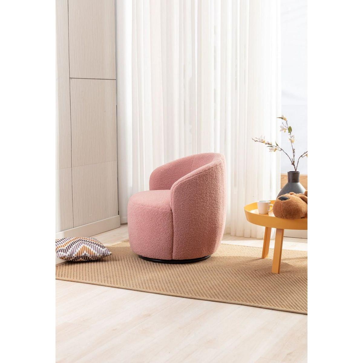 Teddy Fabric Swivel Accent Armchair Barrel Chair With Black Powder Coating Metal Ring,Light Pink