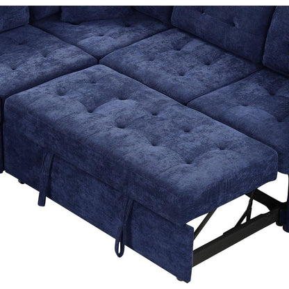 82.6" L-shape Sofa Bed Pull-out Sleeper Sofa with Wheels, USB Ports, Power Sockets for Living Room, Navy Blue