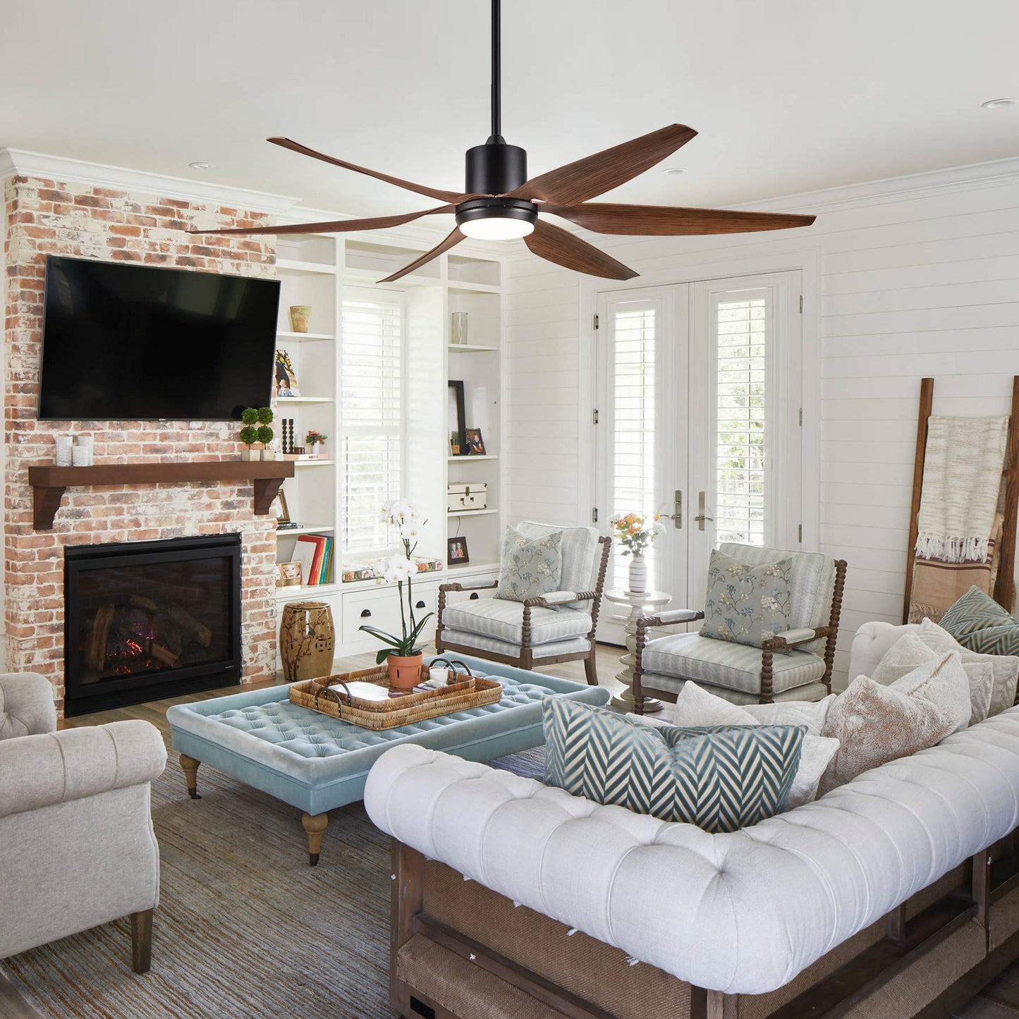 66" Vintage Ceiling Fan Lighting with Brown Blades in Integrated LED