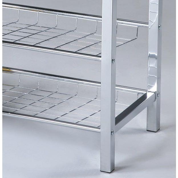 Metal Shoe Bench with Black Faux Leather Seat, Silver