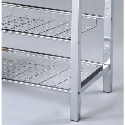 Metal Shoe Bench with Black Faux Leather Seat, Silver
