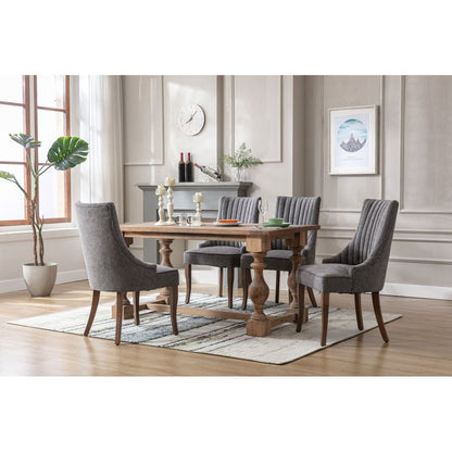 Exquisite Gray Linen Fabric Upholstered Strip Back Dining Chair with Solid Wood Legs 2 Pcs