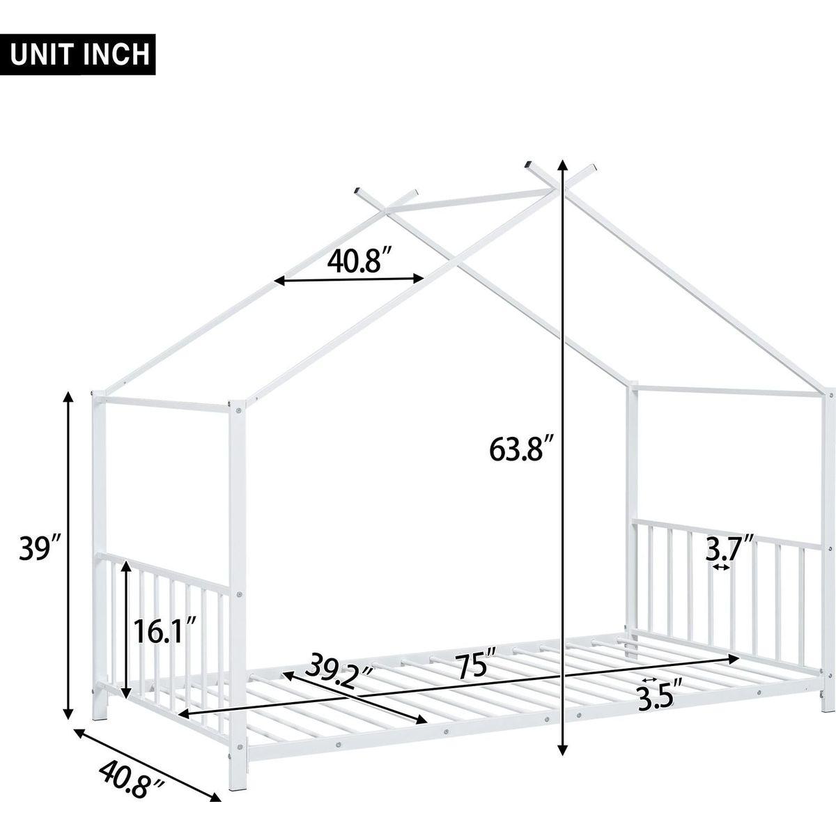 Twin Size Metal House Platform Bed, White