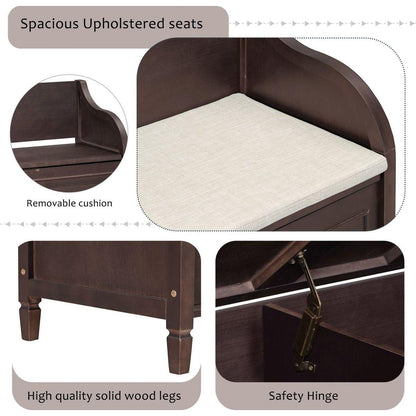 Rustic Style Solid wood Entryway Multifunctional Storage Bench with Safety Hinge (Espresso + Beige)