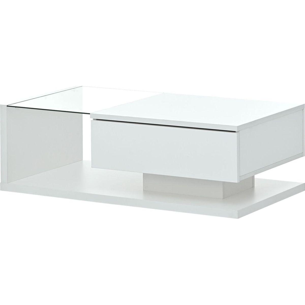 Modern Coffee Table with Tempered Glass, Wooden Cocktail Table with High-gloss UV Surface, Modernist 2-Tier Rectangle Center Table for Living Room, White