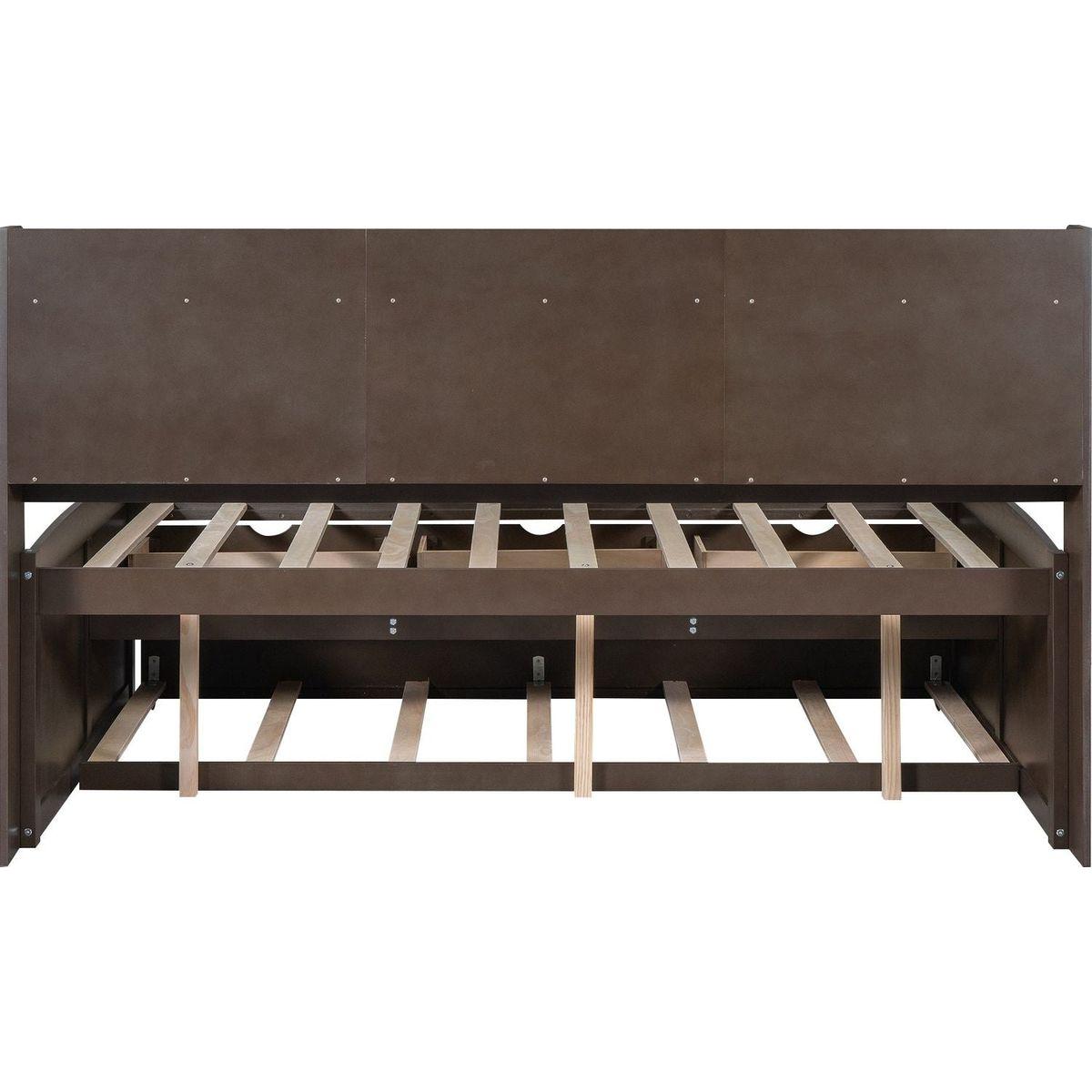 Full Size Wooden Captain Bed with Built-in Bookshelves,Three Storage Drawers and Trundle,Antique Grey - Streamdale Furniture