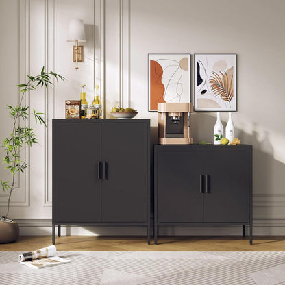 Metal Storage Cabinet with 2 Doors and 2 Adjustable Shelves, Steel Lockable Garage Storage Cabinet, Metal File Cabinet for Home Office School Gym, Black