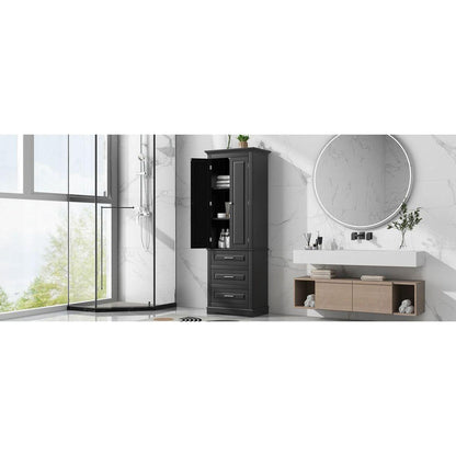 Tall Storage Cabinet with Three Drawers for Bathroom/Office, Black