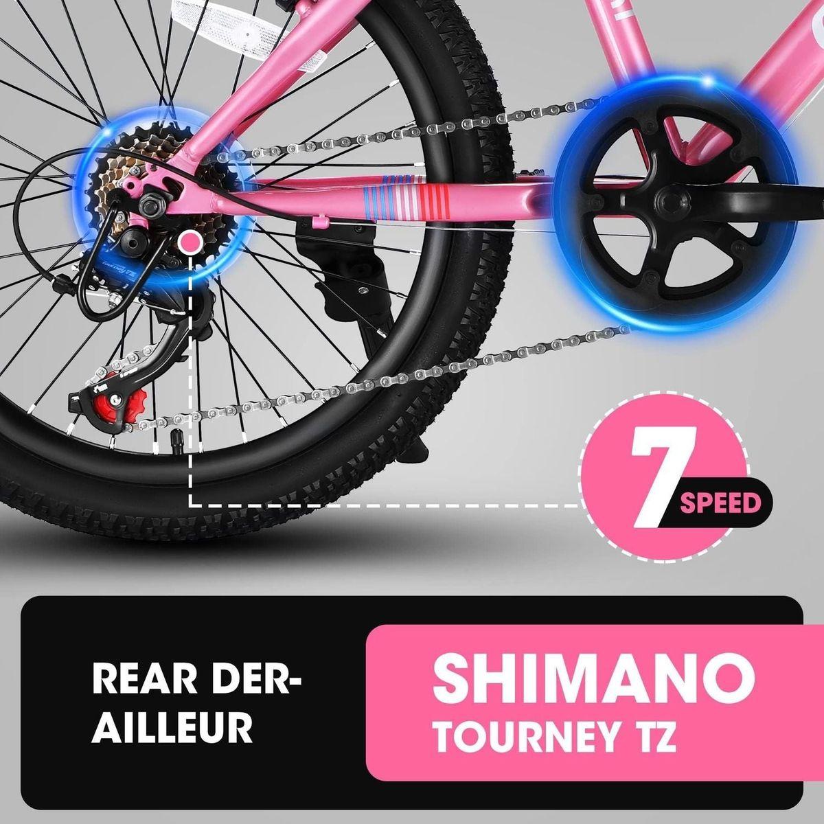 S20101 20 Inch Kids Bike, Boys Girls Mountain Bike Ages 8-12, 7 Speed Teenager Children Kids' Bicycles, Front Suspension Disc U Brake, 14 Inch Height Steel Frame