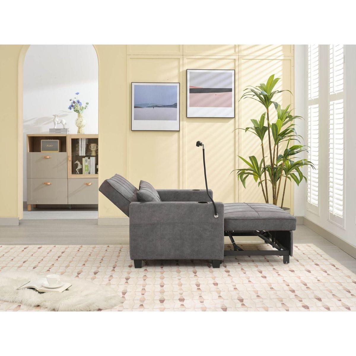 Futon Chair Bed Convertible Chair 3-in-1 Pull Out Sleeper Chair Beds with USB Ports,Wear-resistant and Anti-scratch, Armchair Bed Sleeper for Living Room (Dark Grey Tech cloth)