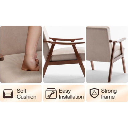 Mid-Century Modern Chair, Living Room Chair with Solid Wood Frame, Accent Chair Extra-Thick Backrest, Wingback Chair for Bedroom, Reading Room, Living Room, Lounge Chair Indoor