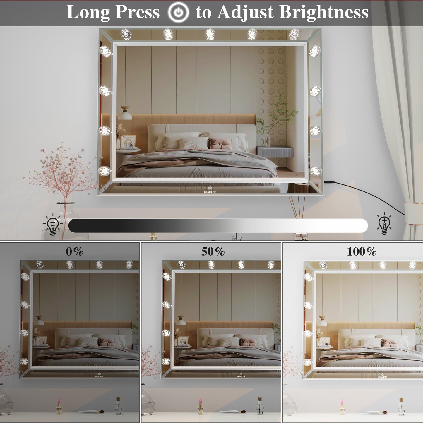 Hollywood Vanity Mirror with Uss Bulbs Luxury Vanity Mirror with Lights Large Size Makeup Mirror for Bedroom Makeup Room, Smart Touch White Lighting,40x30.5 inch