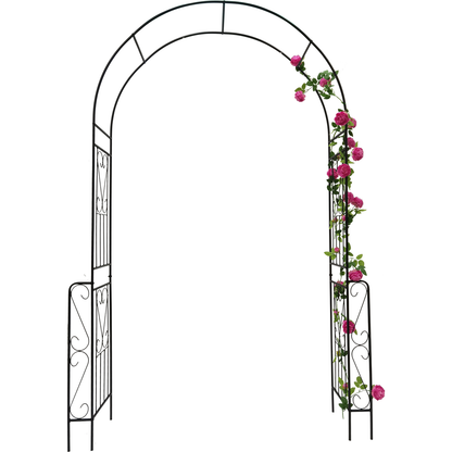 Metal Garden Arch W55" x H94.5" Garden Arbor Trellis Climbing Plants Support Rose Arch Outdoor Arch Black