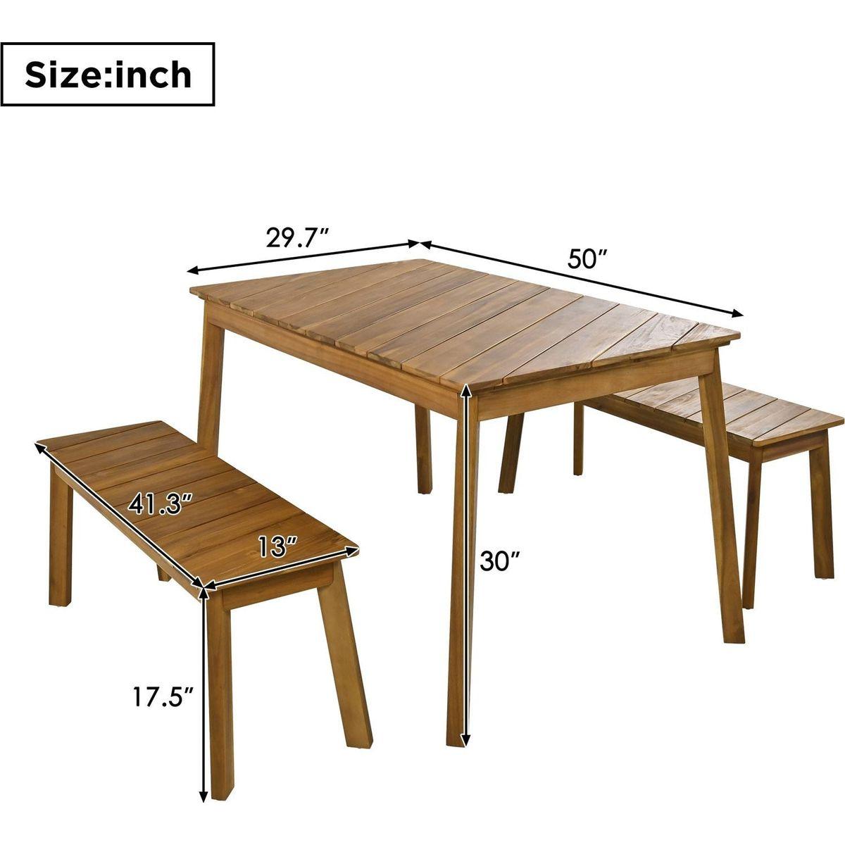 GO 3 Pieces Acacia Wood Table Bench Dining Set For Outdoor & Indoor Furniture With 2 Benches, Picnic Beer Table for Patio, Porch, Garden, Poolside, Natural