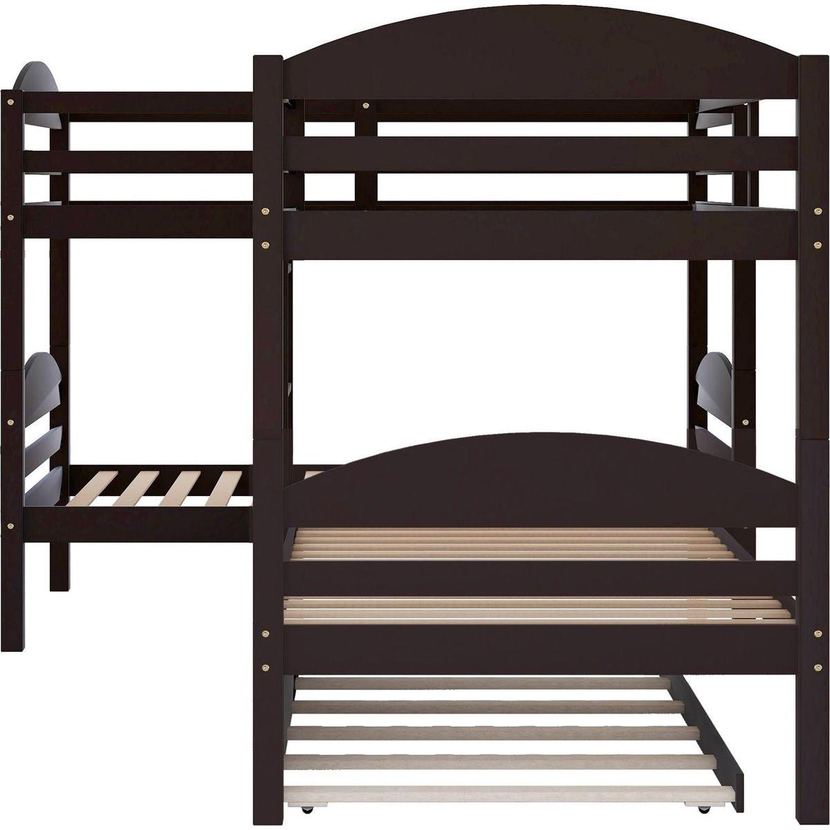 Twin L-Shaped Bunk bed with Trundle-Espresso{O