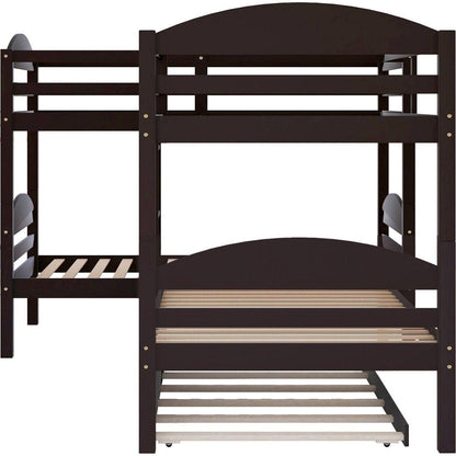 Twin L-Shaped Bunk bed with Trundle-Espresso{O