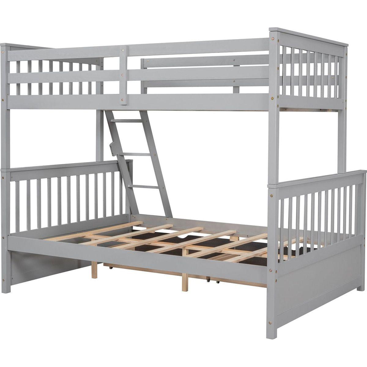 Twin-Over-Full Bunk Bed with Ladders and Two Storage Drawers(Gray){o