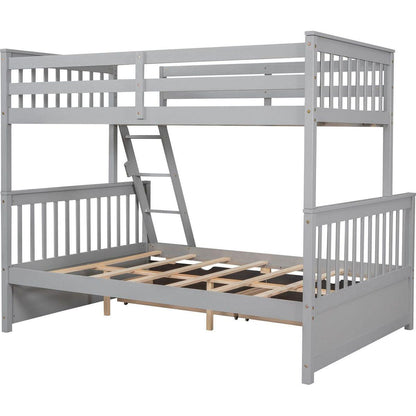 Twin-Over-Full Bunk Bed with Ladders and Two Storage Drawers(Gray){o