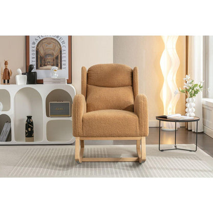 Teddy Fabric Rocking Chair With Packet Wood Legs,Khaki