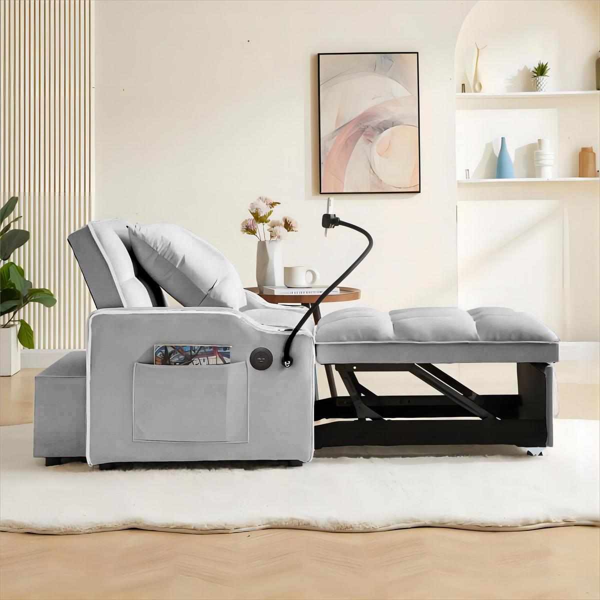 Convertible Sleeper Chair Sofa Bed Adjustable Pull Out Sleeper Chair Bed Multi-Pockets Folding Sofa Bed for Living Room Bedroom Small Space,3-in-1 Sofa Bed