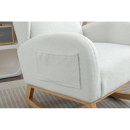 Teddy Fabric Rocking Chair With Packet Wood Legs,Ivory