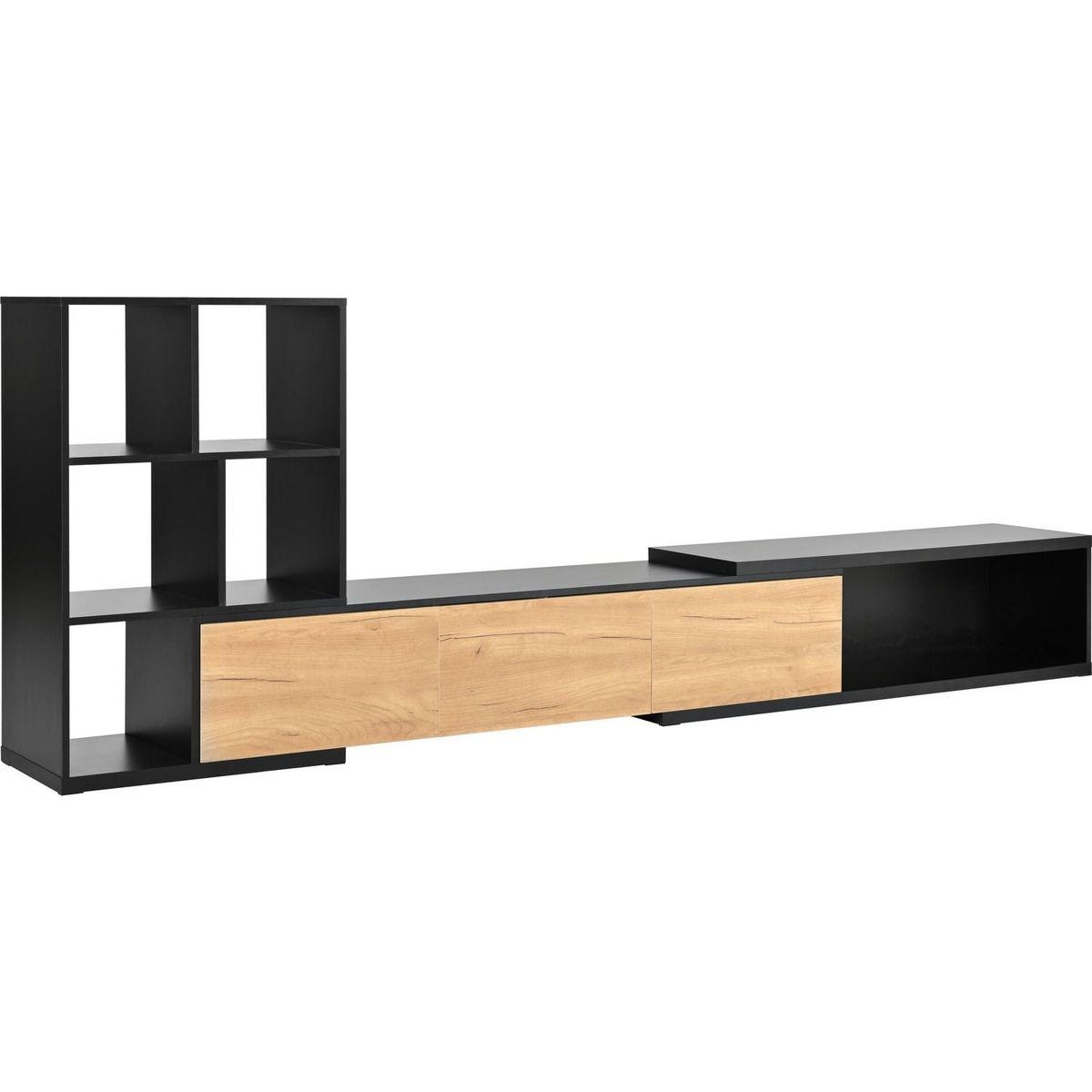 74.8"-126" Extendable TV Stand with 3 Tier Bookshelves for TVs up to 110", Adjustable Entertainment Center with Storage Cabinets, Sliding Tabletop Media Console for Living Room, Black