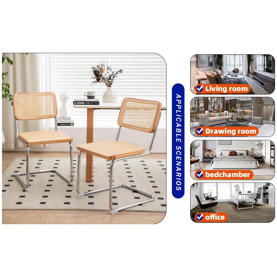 Dining Chairs Set of 2, Velvet Rattan Side Accent Chairs with Chrome Legs, Modern Mid Century Breuer Designed Chairs, Upholstered Dining Living Room Kitchen Chairs