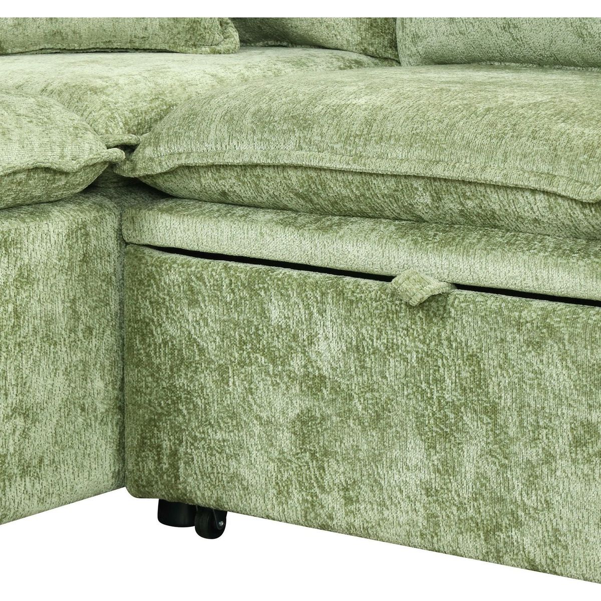 82.67"Convertible Sofa Bed Sectional Sofa Sleeper L-shaped Sofa with a Storage Ottoman,Two Pillows, Two Power Sockets and Two USB Ports for Living Room, Green