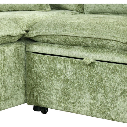 82.67"Convertible Sofa Bed Sectional Sofa Sleeper L-shaped Sofa with a Storage Ottoman,Two Pillows, Two Power Sockets and Two USB Ports for Living Room, Green