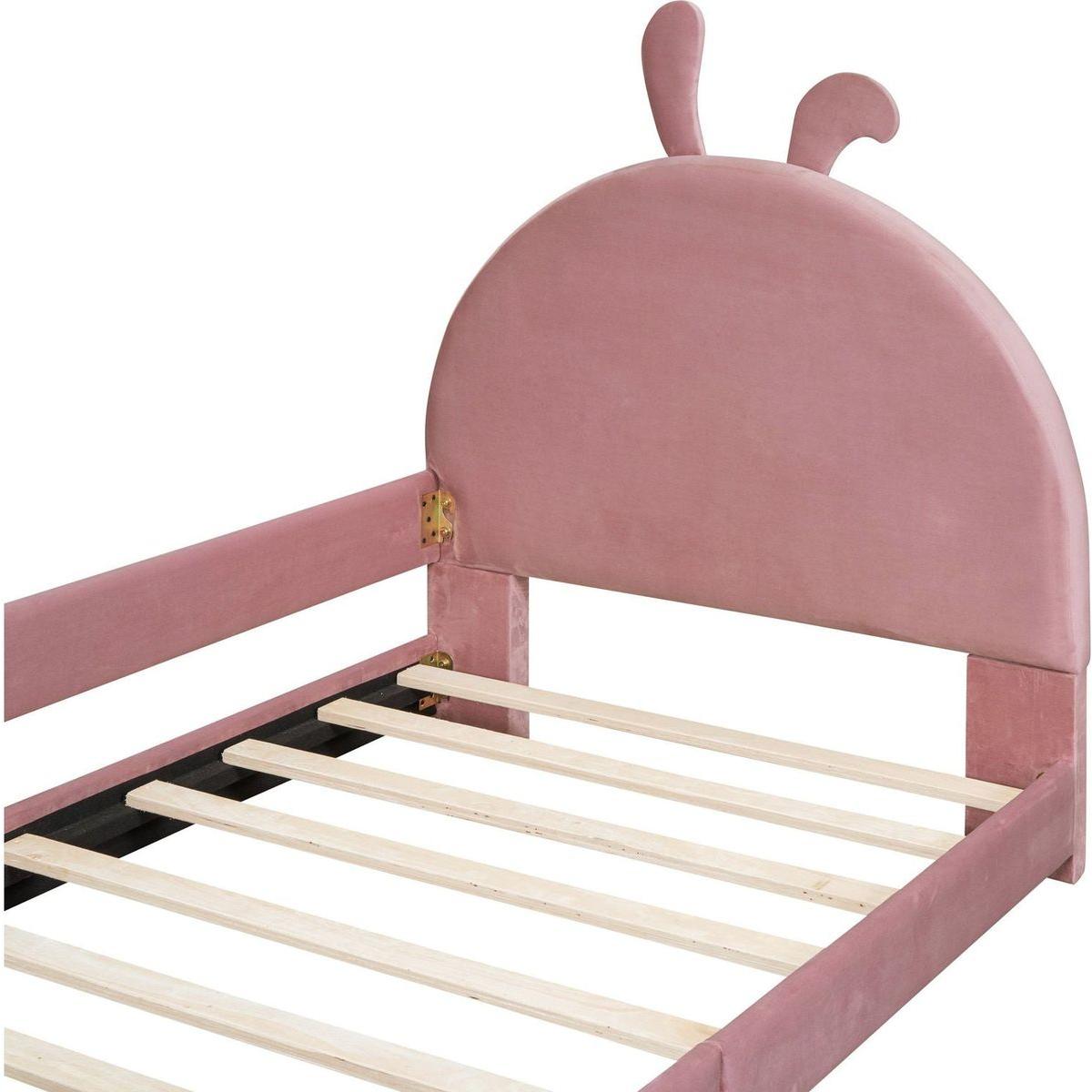 Twin Size Upholstered Daybed with Rabbit Ear Shaped Headboard, Pink