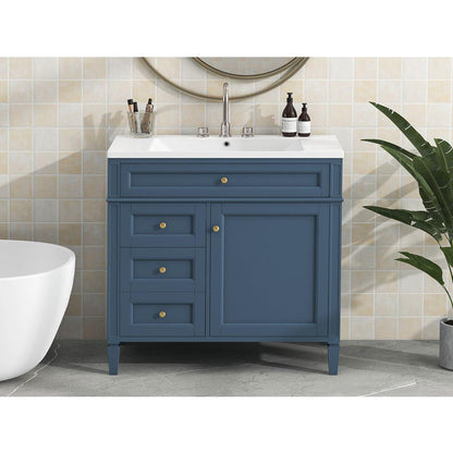 36" Bathroom Vanity with Top Sink, Modern Bathroom Storage Cabinet with 2 Drawers and a Tip-out Drawer, Single Sink Bathroom Vanity