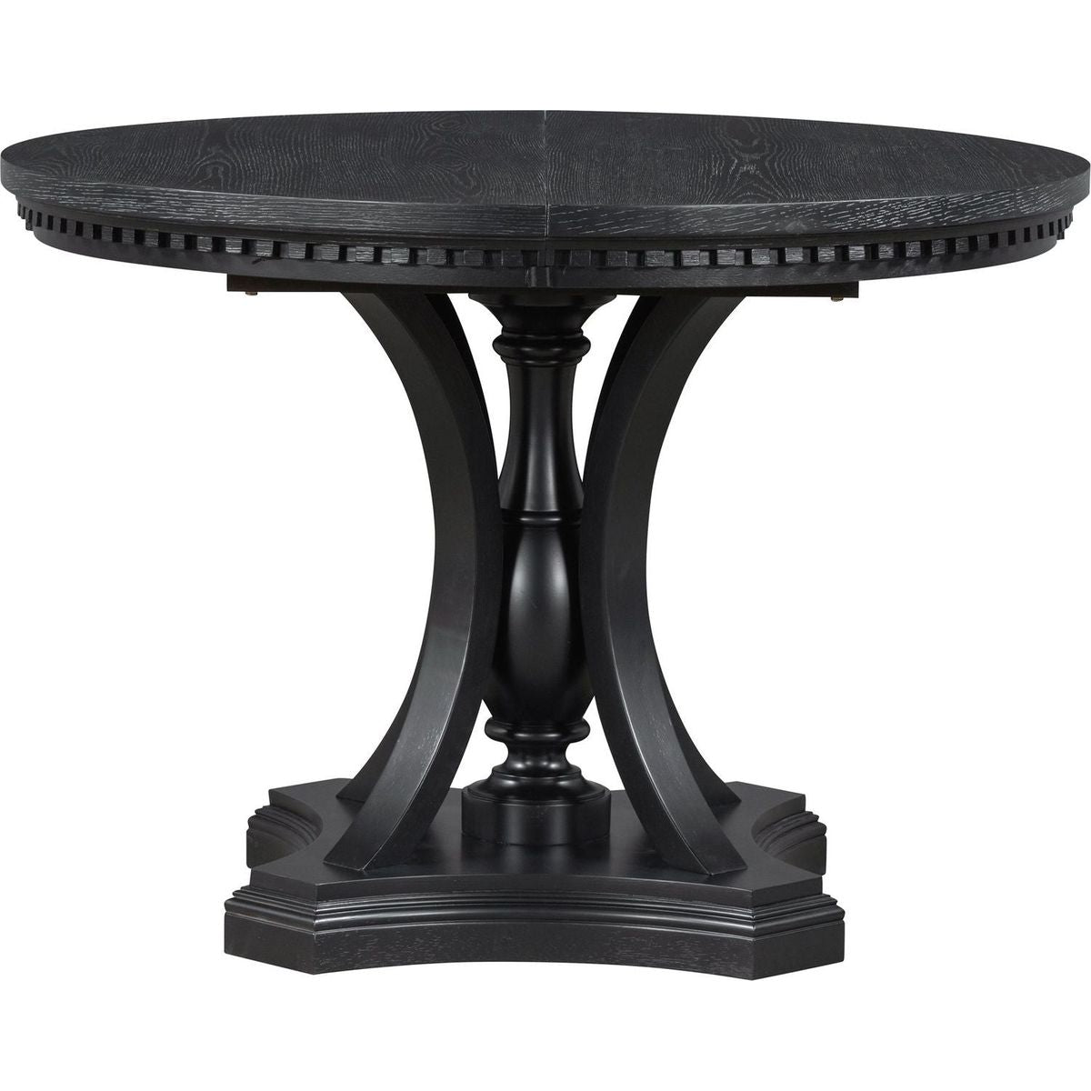 Retro 5-piece Dining Set Extendable Round Table and 4 Chairs for Kitchen Dining Room (BLACK OAK)