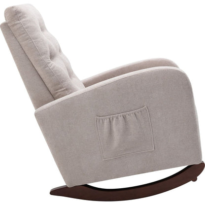 Baby Room High Back Rocking Chair Nursery Chair, Comfortable Rocker Fabric Padded Seat, Modern High Back Armchair