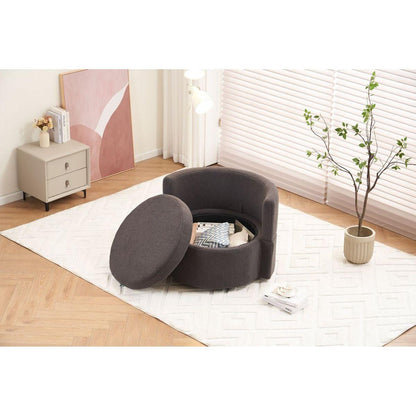 Teddy Fabric Swivel And Storage Chair With Back Cushion For Living Room,Dark Gray