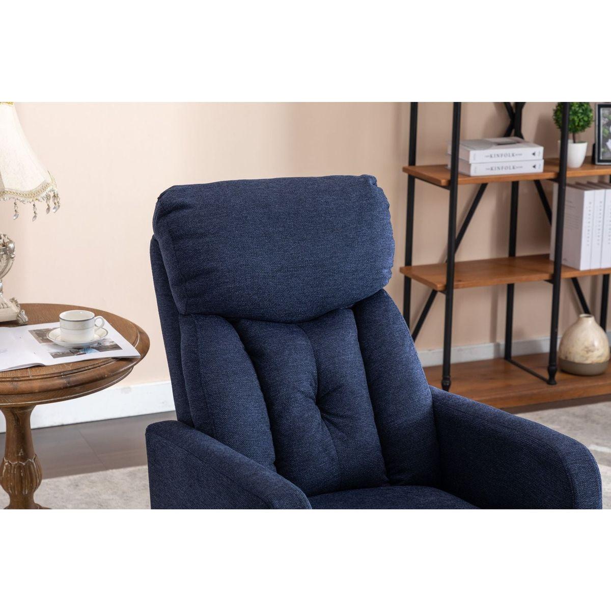 Linen Fabric Swivel Rocking Chair Gilder Chair With Pocket,Navy Blue